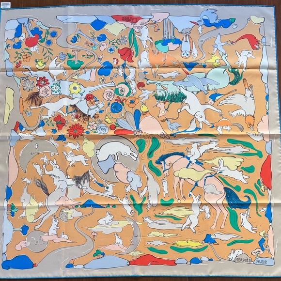 New in Box HERMÈS Milles Et Un Lapins Silk Twill Scarf 90, 2023, WITH Box - Picture 4 of 15